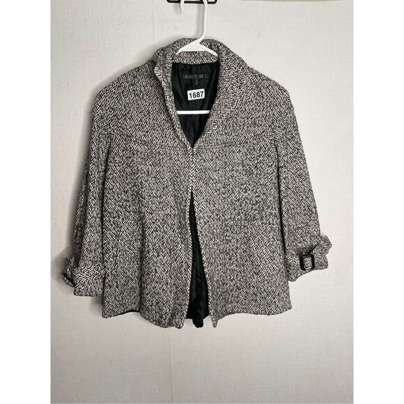 LAFAYETTE148 Jacket Top Coat Womens 10 Cotton Wool Salt Pepper Lined Two Pockets - Picture 1 of 8